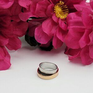Calvin Klein Silver And Gold Two-Tone Double Ring Band Size 7 Logo Unisex